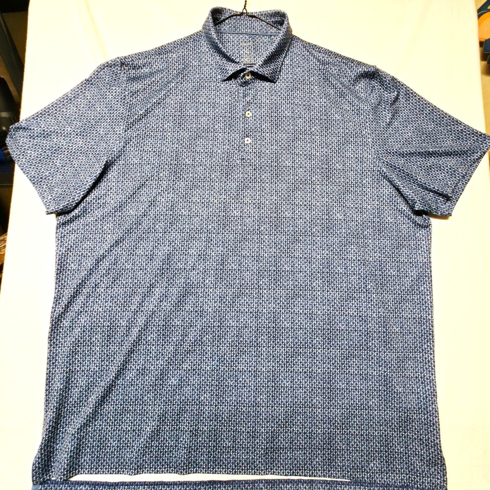 Johnnie-O Polo Shirt Men's XXL Blue Geometric Print UPF 50 Stretch Performance - Picture 3 of 8